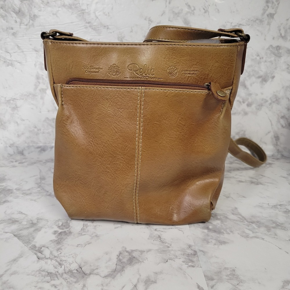 Relic Tan Faux Leather Crossbody Bag Organizer Purse Adjustable Strap Brown